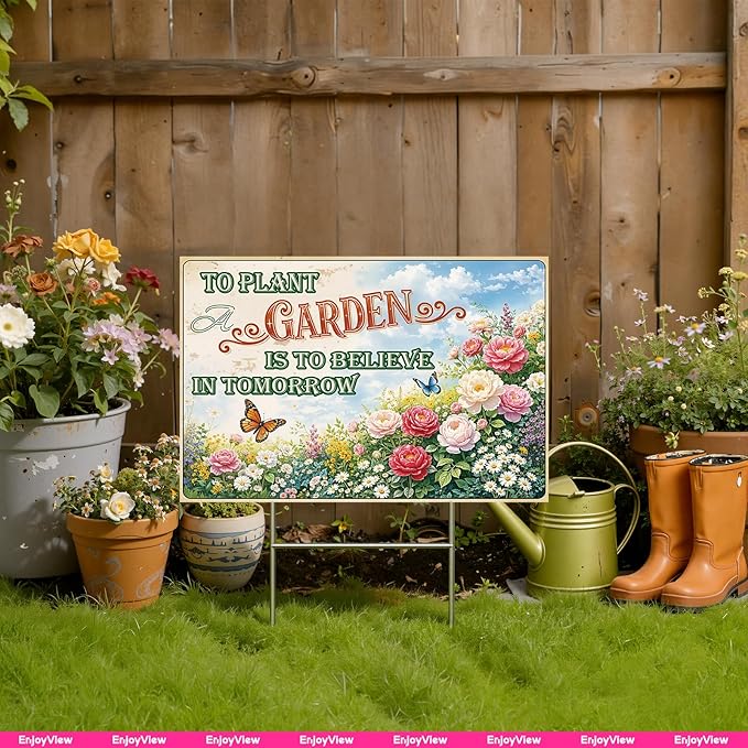 Funny Garden Sign with H Stake 18"x12" Vintage Big Sign for Yard, Backyard, Patio & Porch Decor Corrugated Plastic Gardening Gifts for Women " TO PLANT A GARDEN"