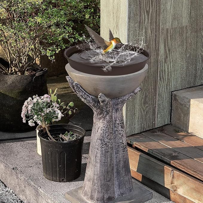 2 Pack of 18 19 inch Tray, Large Plant Saucer, Bird Baths Tray, Deep Durable Bird Bath Bowls only, Birdbaths for The Garden, Flower Pot Saucers Round (Chocolate Brown)