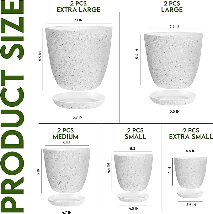 Utopia Home Plastic Planter Flower Nursery Pots Indoor Modern Decorative Plastic Pots for Plants, Succulents, Flowers, and Cactus Multisize (Speckled Grey, Pack of 10)