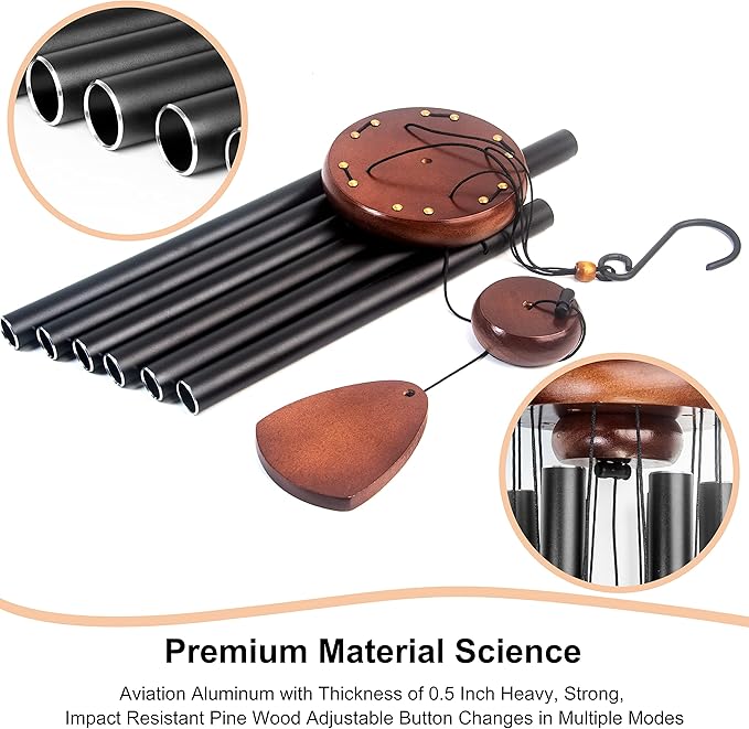 Large Aluminium Wind Chimes 37" to Create a Zen Atmosphere Suitable for Outdoor, Garden, Patio Decoration. Classic Black Wind Chime with Wind Catcher Suitable as A Gift for Mom Neighbor Unisex