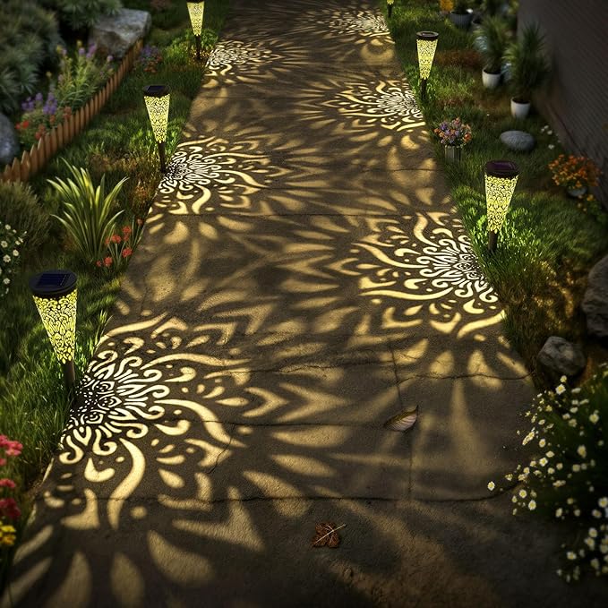6 Pack Solar Lights Outdoor Garden Decorative Solar Garden Lights with Warm Light Waterproof Solar Pathway Landscape Lights for Path Patio Backyard Walkway Yard Lawn Decor (Black, 6Pcs)