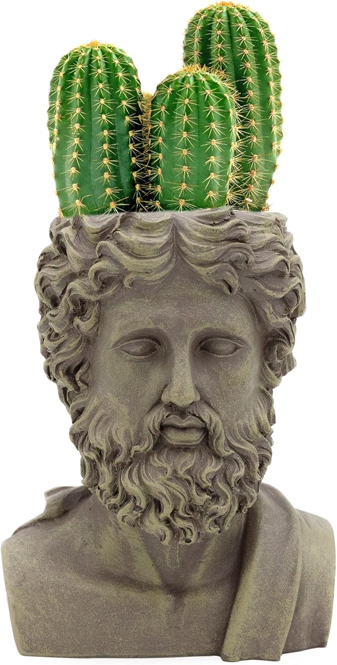 Greek God Zeus Planter Pot (Mini Size); Garden Decor Statue Head Planter