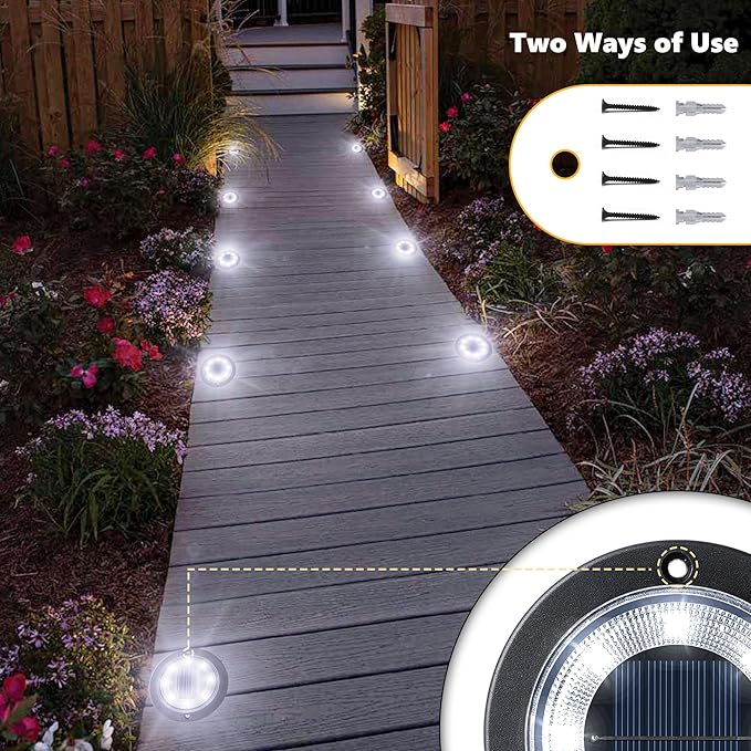 Flacchi Solar Ground Lights - Solar Powered Lights Outdoor Solar Disk Light Waterproof Landscape Light for Patio Yard Pathway Walkway Driveway (Cool White, 8 Pack)