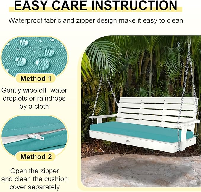 downluxe Outdoor Bench Cushion Waterproof, 48 x 18 Inch Patio Furniture Cushions with Adjustable Ties & Portable Handle, Porch Swing Cushions, Bench Cushions for Outdoor Furniture, Teal