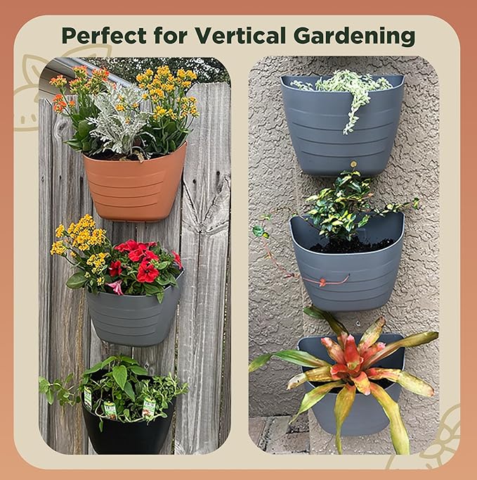12 Inch Self-Watering Wall Planter for Indoor & Outdoor Use – Vertical Hanging Planter, BPA-Free, UV-Resistant – Perfect for Flowers, Herbs & Vegetables (Black, Without Plug)