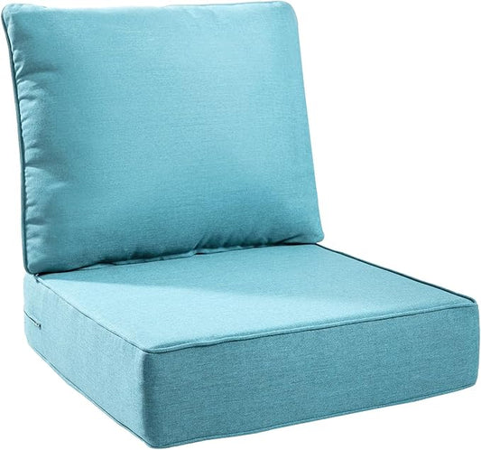 6" Thick Outdoor Cushions 24x24x6, 1-Set Deep Seat Patio Cushions with Removable Cover, Waterproof & Fade Resistant Replacement for Wicker Chair, Loveseat, Sofa - Teal