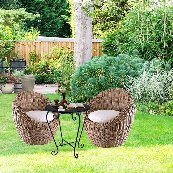 Small Patio Side Table,Round Metal Side Table,Weather Resistant Anti-Rust Outdoor Side Tables,Outdoor End Table for Garden,Porch,Balcony,Yard,Black