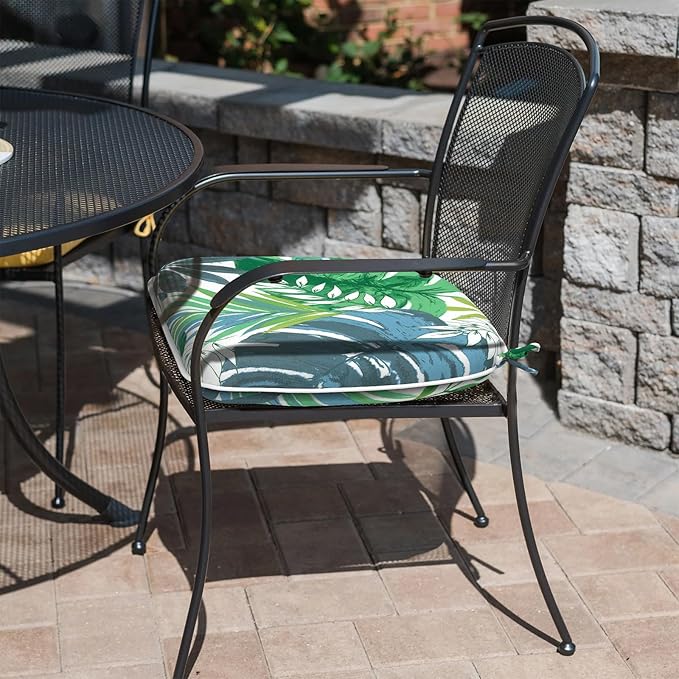 Outdoor Chair Cushions 16"x17" Set of 4, Water Resistant Patio Chair Pads with Ties, Seat Cushions for Home Garden Furniture Decoration, Islamorada Blue Green