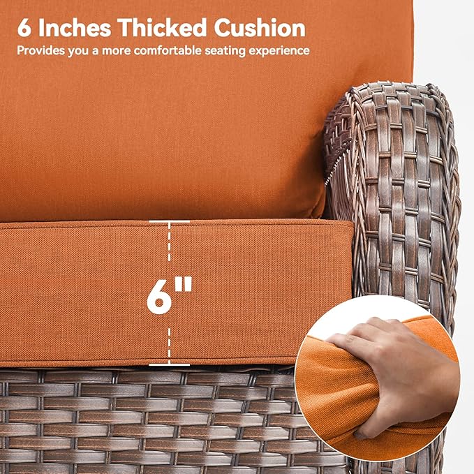 Luxury 6" Outdoor Cushions for Patio Furniture, 24x24x6" Thick Seat Cushion Set, Fade Resistant Couch Chair Replacement Cushions High Density Deep Wicker Chair Cushion with Removable Cover, Orange