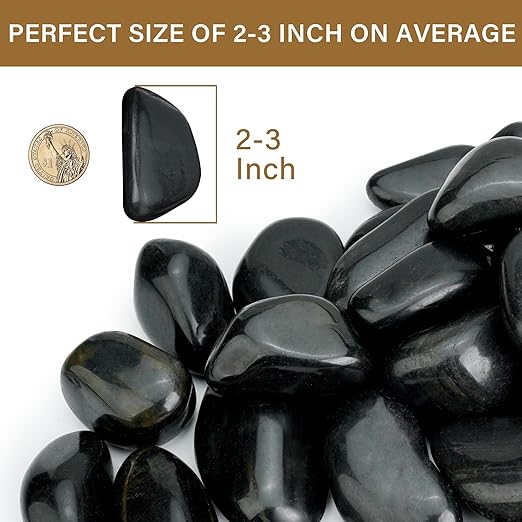 16lb Black River Rocks, 2-3 Inch Pebbles for Indoor Plants, Natural Polished Aquarium Gravel, Decorative Rocks for Outdoor Landscaping, Succulent, Garden, Vases Fillers, Bird Baths