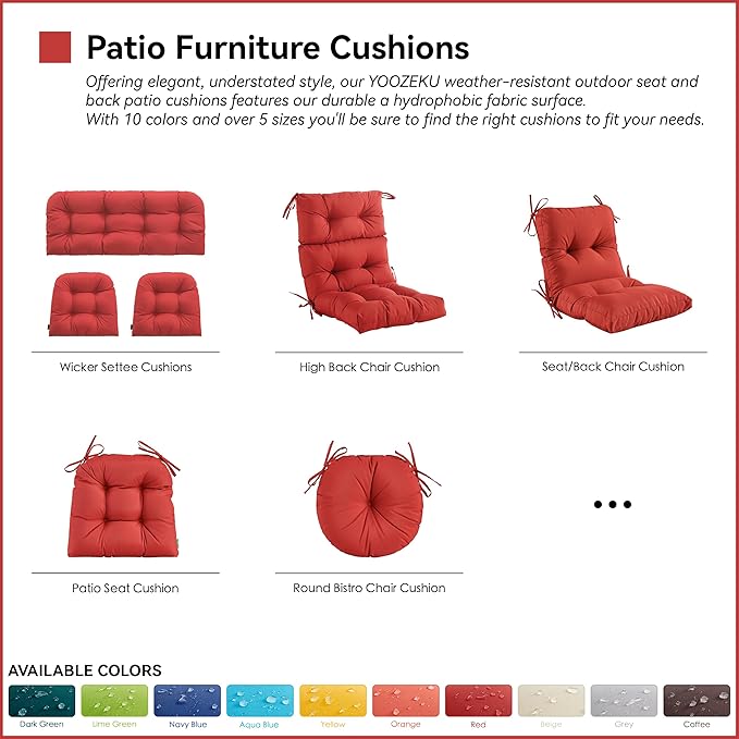 Outdoor Indoor Seat/Back Chair Tufted Cushion,All-Weather Patio Chair Cushion with Ties,for Patio Furniture,Red