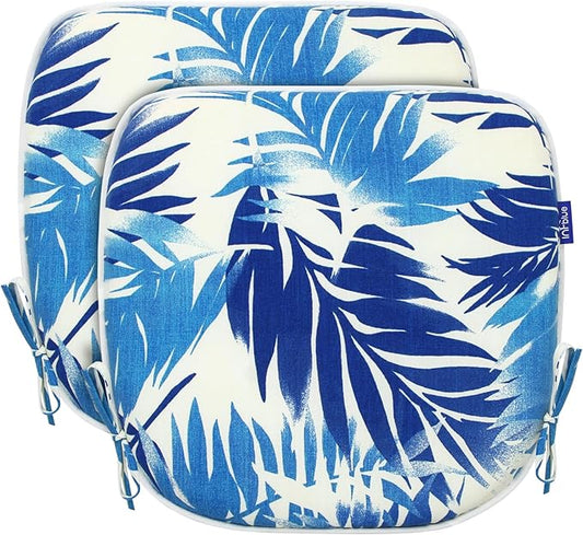 SleepMan Outdoor 17"x16" Chair Cushions with Ties Set of 2, Water Resistant All Weather U-Shape Seat Pads for Patio Garden Furniture Indoor Fade Resistant Patio Cushions (Blue Bamboo)
