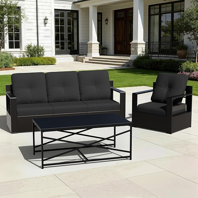 Joyside Outdoor Chair Cushions Set, 22x25/22x24 Inch Patio Furniture Deep Seat Cushions, Water Resistant & Thick Cushion, Outdoor Replacement Cushions for Seat and Sofa