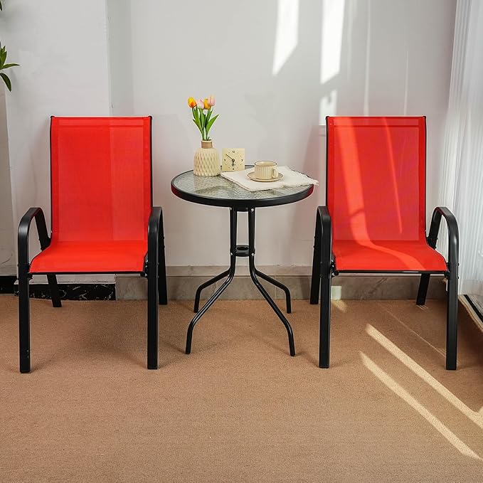 Stackable Outdoor Patio Dining Chairs with Backrest/Armrests for Lawn Garden Balcony Deck Camping-Set of 1 (1, red)