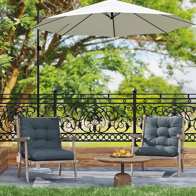 Outdoor Chair Cushions Set of 2, 42x21x4 Inch Patio Cushion for Dining/Rocking Chairs, High Back Soft Seat Pad with Ties, Indoor Outside Use, Fade-Resistant & Waterproof, Dark Gray
