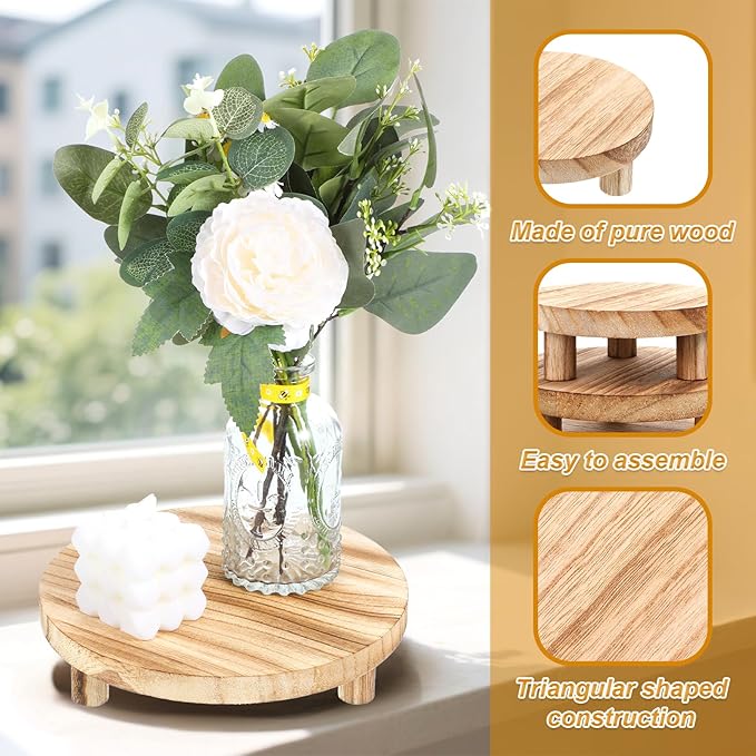 4 Pcs Wooden Risers Display Stands, Round Wood Risers Display Pedestal Stands Mini Tiered Tray Stand Rustic Wood Riser for Home Decor Kitchen Counter (5", 6", 7", 8",Brown)