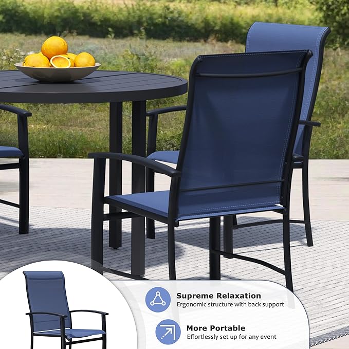 Outdoor Dining Chairs Set of 2, Patio Chairs with Metal Frame & Textilene Fabric, Perfect for Patio Garden Deck