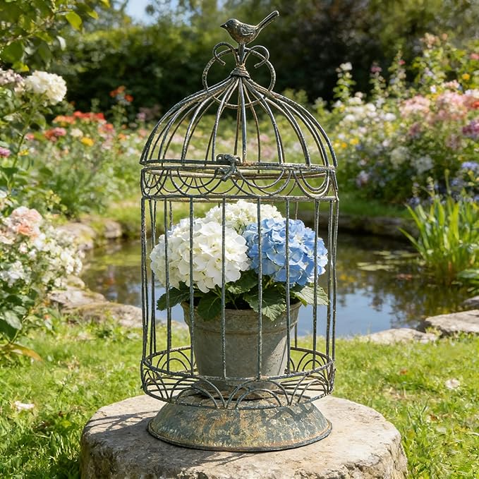 Rustic Metal Planter Holder Vintage Iron Birdcage Flower Planter Farmhouse Metal Climbing Vine Stand Antique Candle Holder Decoration for Garden Patio Balcony Outdoor Indoor Decor (styel#3)
