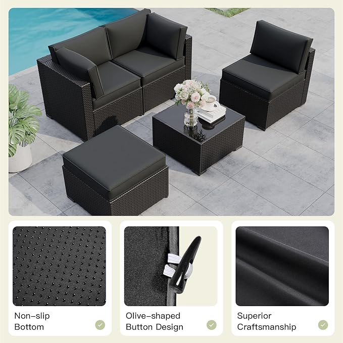 Patio Furniture Replacement Cushions for Outdoor Furniture Set of 4, Thick Patio Sofa Cushions for Outdoor Furniture, 9-Piece Splashproof Fade Resistant Cushions for Outdoor Couch, Black