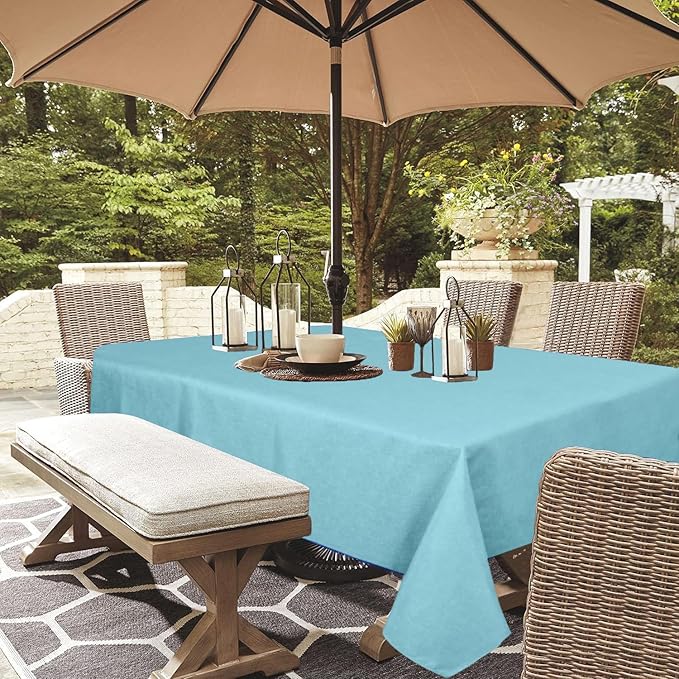Outdoor Tablecloth Wrinkle-Free Stain Resistant Waterproof Polyester Fabric Table Cover with Zipper Umbrella Hole for Picnic/Party/Dinner/Patio Garden(60×84inch,Zippered,Aqua Blue)