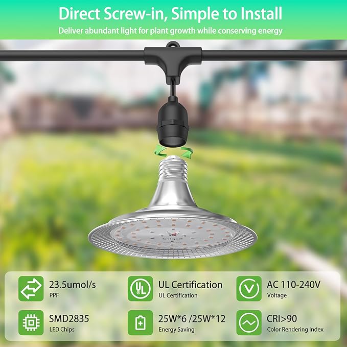 Outdoor LED Grow Light, Waterproof String Plant Growing Light, 41 FT Full Spectrum Growth Light, Suitable for Garden, Farm, Flower, Seedling Greenhouse Grow Light (12 Light)