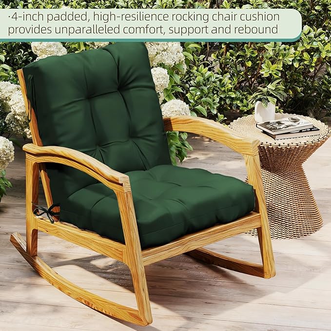 Outdoor Chair Cushion, 42x21x4 Inch Patio Cushions for Dining/Rocking Chairs, High Back Soft Seat Pad with Ties, Indoor Outside Use, Fade-Resistant & Waterproof, Dark Green