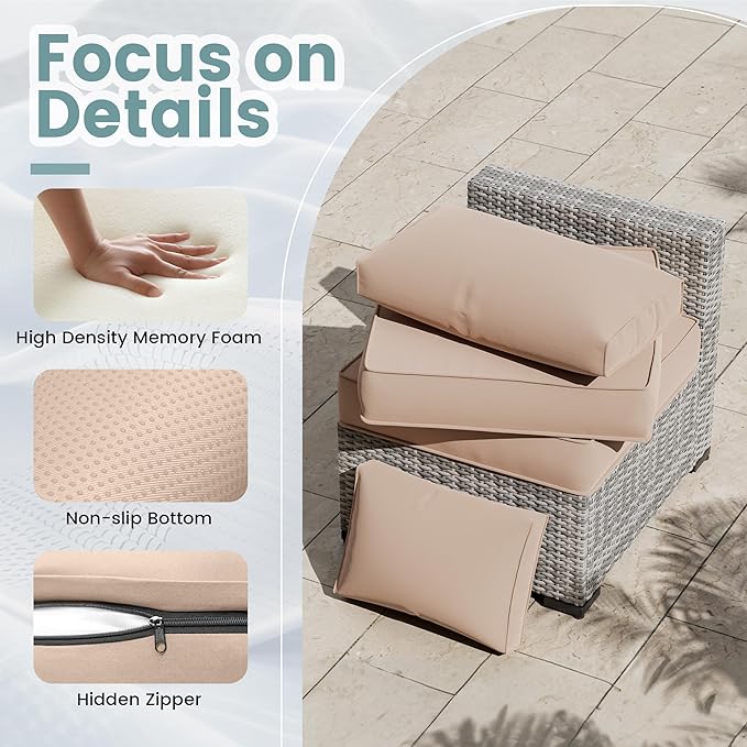 UDPATIO Outdoor Cushions for Patio Furniture Upgraded, Waterproof Patio Furniture Cushions Replacement, 4" Deep Seat Outdoor Sectional Cushion for 4-seat Chair Sofa Couch(Beige)