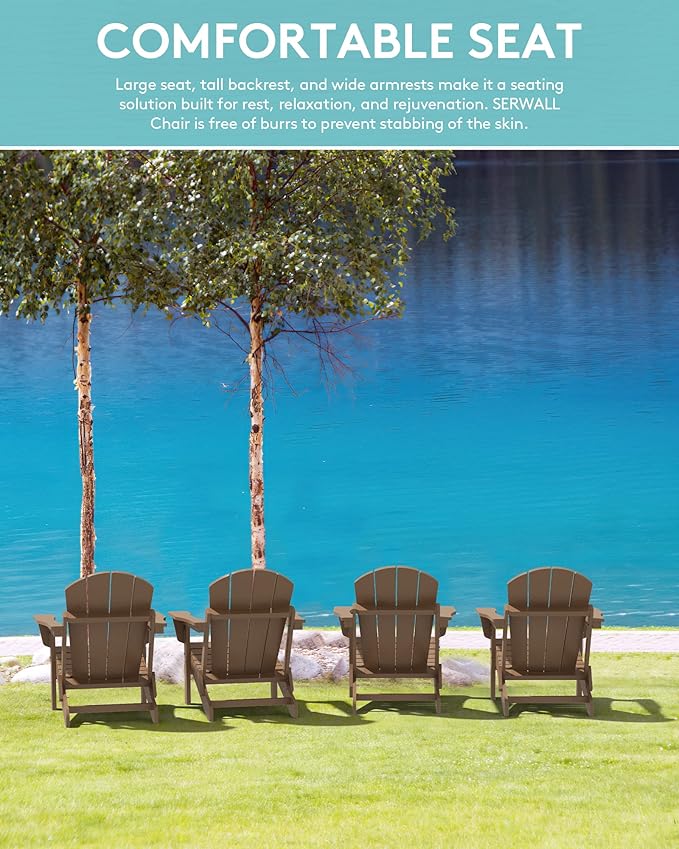 SERWALL Adirondack Chair Set of 8 Folding Adirondack Chairs with Cup Holder for Patio Garden Outdoors Fire Pit- Brown