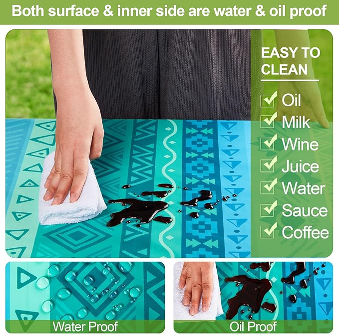 Picnic Table Cover with Bench Covers 6FT 3 Pcs Waterproof Windproof Aesthetic Camping Tablecloth with Drawstring Bag, Fitted for 6 Foot Rectangle Tables and Seats, 72 inch, Teal Orange