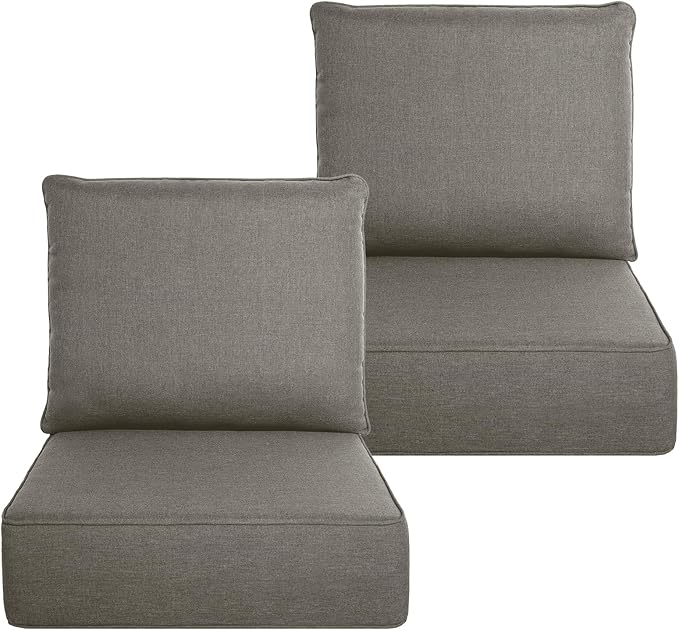 Belord Luxury 6" Thick Outdoor Cushion 2 Set - 24 x24 Inch 28D Sponge Filling Fade-Resistant Chair Cushion, Spill Proof Removable Patio Furniture Replacement Cushion for Sofa Bench Swing - Grey