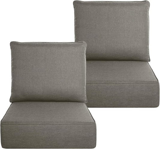 Belord Luxury 6" Thick Outdoor Cushion 2 Set - 24 x24 Inch 28D Sponge Filling Fade-Resistant Chair Cushion, Spill Proof Removable Patio Furniture Replacement Cushion for Sofa Bench Swing - Grey