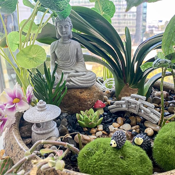 Meditation Buddha Zen Garden Accessories - Miniature Buddha Garden Decoration Micro Landscape Fairy Garden Terrarium Decor DIY Tabletop Rock Sand Garden Ornaments Zen Gifts Zen Decor Indoor Outdoor