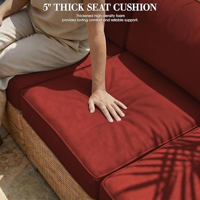 Outdoor Replacement Cushions for Patio Furniture, 5" Foam High-Density, 14-Piece Water-Resistant Outdoor Cushion for 6-Seat Sectional Patio Conversation Sets, Liner&Cover
