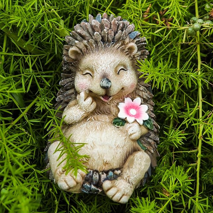 Resin Medium Garden Cute Hedgehog Decor, 5.9 Inch High, Waterproof Animal Figure, Outdoor for Flowerpot Lawn Yard, Indoor Shelf Desk Bookshelves