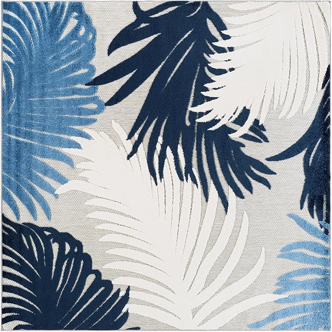 Rugshop Navy Lucca Contemporary Floral Indoor/Outdoor Square Area Rug Durable Polypropylene, Weather Resistant, Easy to Clean Perfect for Patio, Backyard, Deck and Outdoor Lounge 6'6" x 6'6" Square
