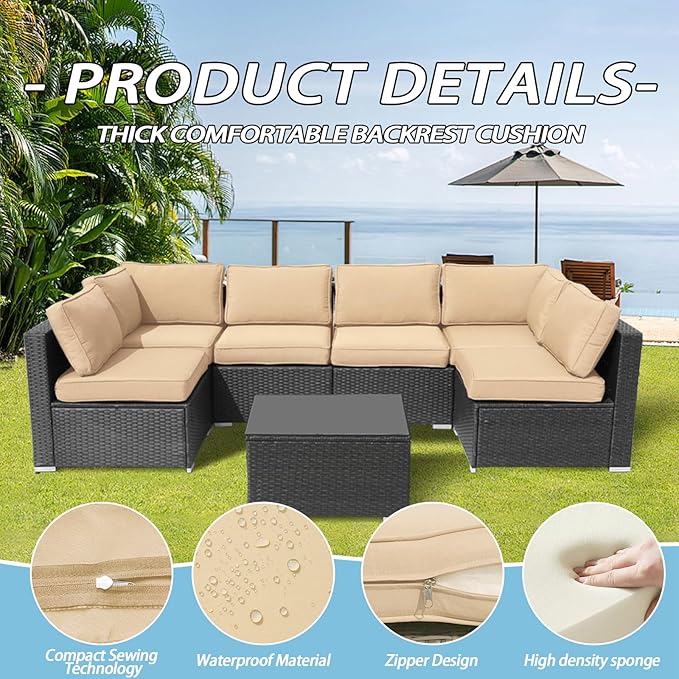 Outdoor Cushions for Patio Furniture,14Pieces Water-Resistant Replacement Cushions Fits 6-seat Sectional Rattan Conversation Set,Sofa Cushion for Patio,Liner&Cover(Beige)