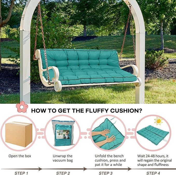 2-3 Seat Swing Replacement Cushion, Outdoor Bench Cushions with Backrest Thicken 4", Patio Furniture Garden Porch Loveseat Glider Pad Anti-Fading Waterproof (Lake Blue, 40x70in-thicken)