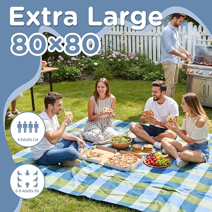 Waterproof Picnic Blanket Beach Outdoor Camping Mat Extra Large Foldable Cute Big Travel Essential Accessories Gift Park Patio Lawn Garden Grass Ground Play Music Festival Concert Must Have