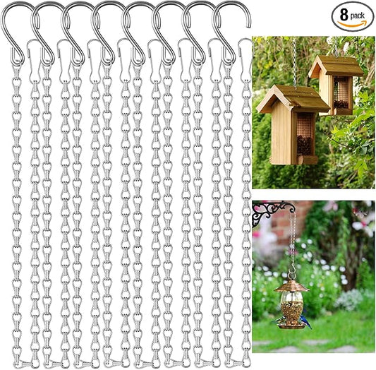 garini 26 Inch Hanging Basket Chain with Hooks, Silver Hanging Chain for Hanging Bird Feeders, Billboards, Chalkboards, Basket, Planters, Lanterns, Wind Chimes and Decorative, 8 Pack