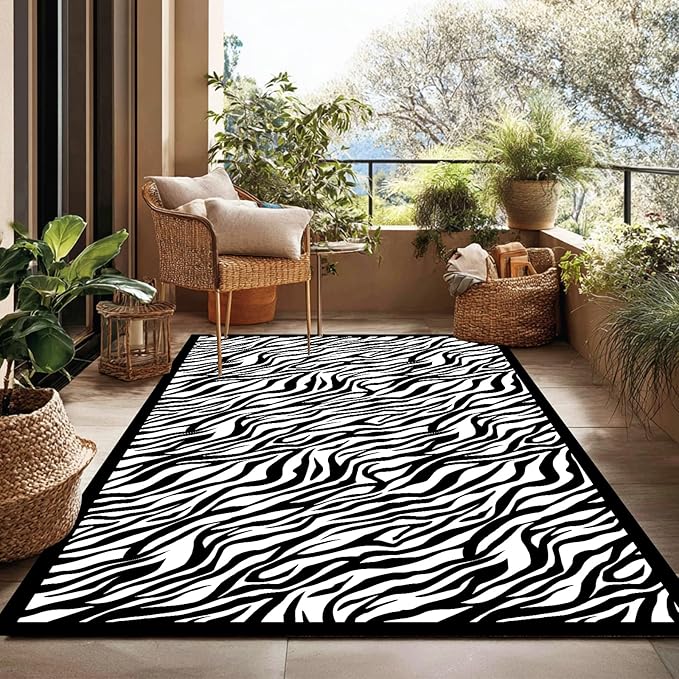WILDROOTS 5x8 Feet Tiger Stripe Plastic Outdoor Rug, Stain Resistant Waterproof Reversible Outdoor Patio Rug, Fade Resistant Camping Rug
