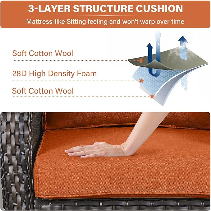 Outdoor Chair Cushions 7 Sets - 22 * 24" Patio Furniture Cushions with Removable Cover, 28D High Density Sponge Filling Outdoor Patio Cushions for Chairs, Rocker, Sofa and Loveseat - Orange