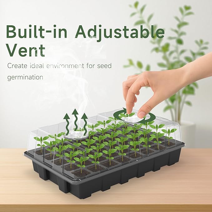 Gardzen 5-Set Seed Starter Tray Kits, Durable Plant Germination Trays with Humidity Vented Domes and Bases, Ideal for Seed Starting, Indoor Gardening, and Greenhouse (Total 200 Cells)