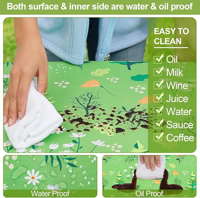 Picnic Table Cover with Bench Covers Camping Essentials Waterproof Windproof Camping Tablecloth with Drawstring Bag, Fitted Rectangle Tables and Seats, 60in, Grass Green
