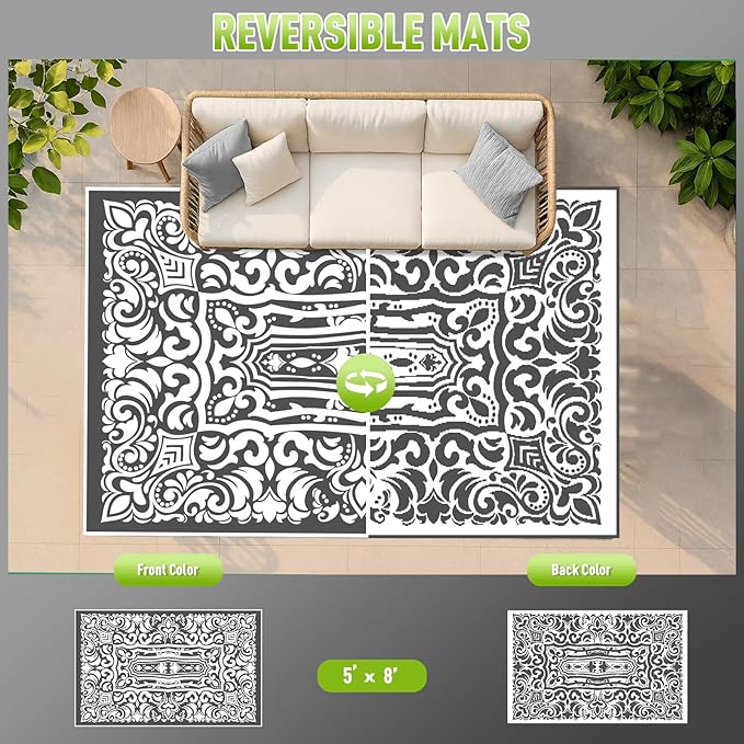 WILDROOTS 5x8 Feet Pop Pattern Plastic Outdoor Rug, Stain Resistant Waterproof Reversible Outdoor Patio Rug, Fade Resistant Camping Rug