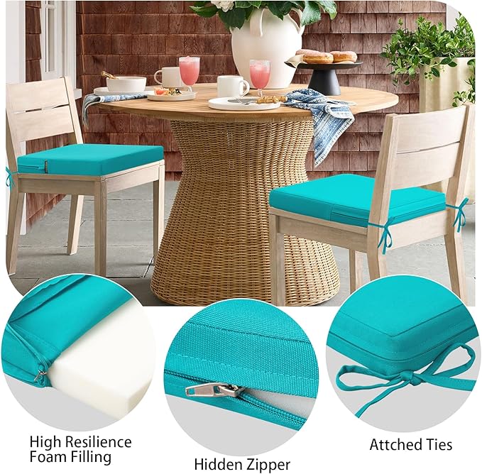 idee-home Outdoor Chair Cushions Set of 4, 17" x 16" Outdoor Seat Cushion Waterproof Patio Furniture with Ties, Dining Chair Pads