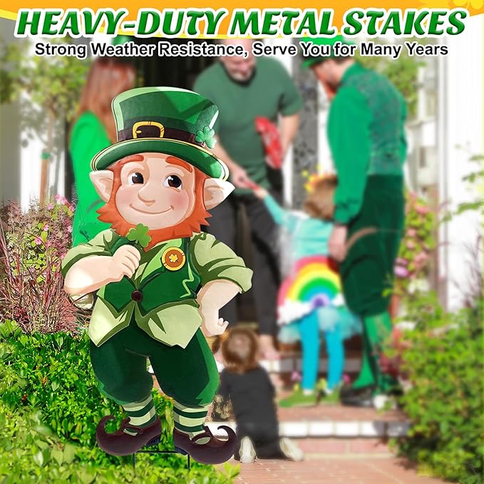 St. Patrick's Day Yard Signs Leprechaun Garden Stakes, 41.3" H Metal St. Patrick's Day Decorations Outdoor, Decorative Irish St. Patrick's Day Garden Sign for Home Party Yard Lawn Patio Porch Decor