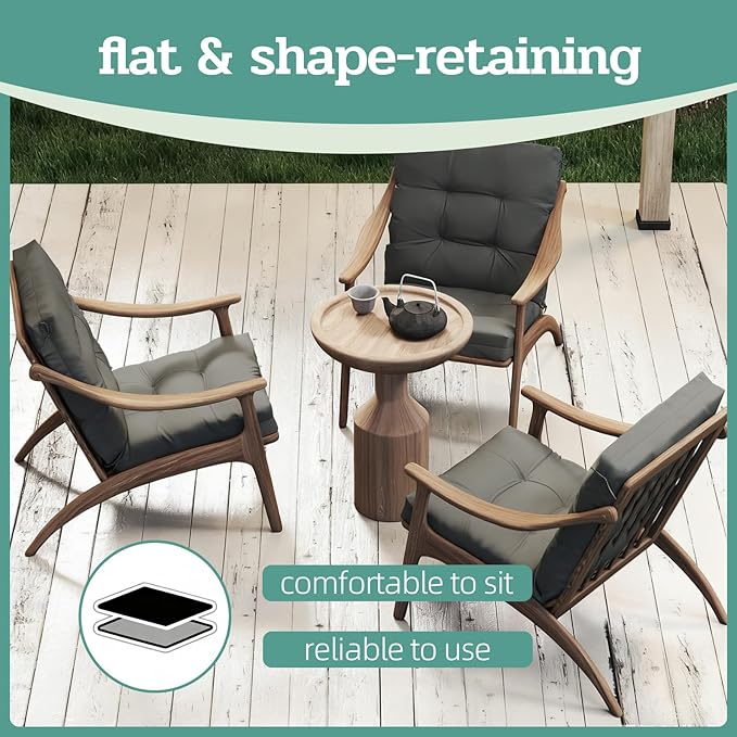 Outdoor Chair Cushions Set of 2, 42x21x4 Inch Patio Cushion for Dining/Rocking Chairs, High Back Soft Seat Pad with Ties, Indoor Outside Use, Fade-Resistant & Waterproof, Dark Gray
