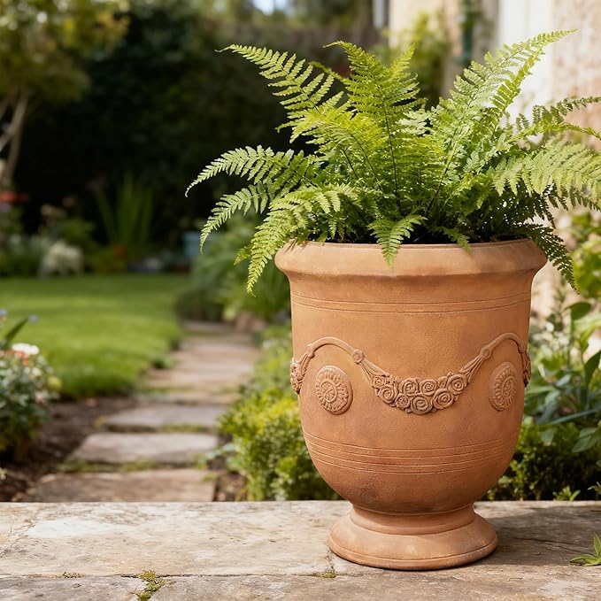 Planters for Indoor & Outdoor Plants, 16.5" Large Magnesium Oxide Urn Planter with Drainage Hole, Decorative Unique Garden Plant Pots for Front Porch & Home Decor, Rust Color