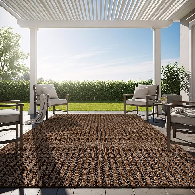 Washable Outdoor Rug 5x7 Modern Area Rugs Outdoor Carpets Striped Pattern Non Shedding Waterproof Easy Clean Patio Deck Porch Living Room Bedroom Garden RV (5 X 7 Gold)