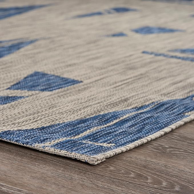 LR Home 8x10 Indoor/Outdoor Area Rug for Home Decor | Nautical Sailboats Large Size Carpet for Living Room, Bedroom, Playroom, Patio, Garden | Modern Farmhouse Rug | Gray/Blue
